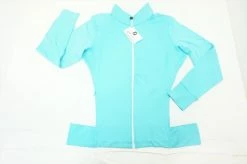New Footjoy Panel Pocket Mid-Layer Pullover Womens Medium Aqua/White 259A 807336