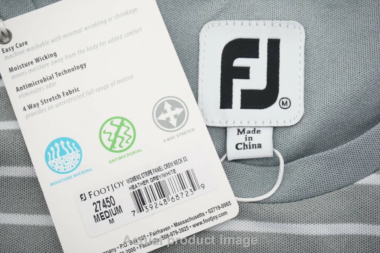 FootJoy Striped Crew Neck Polo Womens Medium Grey/White W/Logo 507A 00867243 4 FootJoy Striped Crew Neck Polo Womens Medium Grey/White W/Logo 507A 00867243 - Image 2