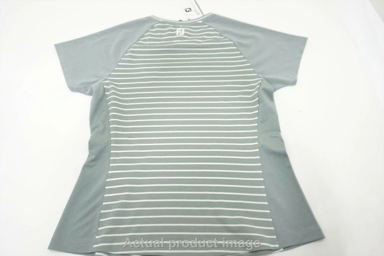 FootJoy Striped Crew Neck Polo Womens Medium Grey/White W/Logo 507A 00867243 5 FootJoy Striped Crew Neck Polo Womens Medium Grey/White W/Logo 507A 00867243 - Image 3