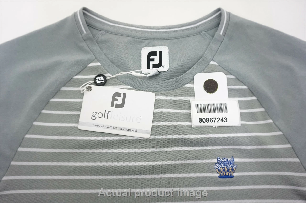 FootJoy Striped Crew Neck Polo Womens Medium Grey/White W/Logo 507A 00867243 7 FootJoy Striped Crew Neck Polo Womens Medium Grey/White W/Logo 507A 00867243 - Image 5
