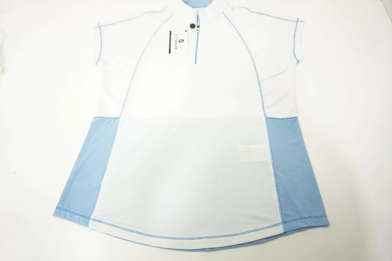 FootJoy Peach Jersey SS Ministripe Zip Polo Womens Medium White/Bluejay 557A 3 FootJoy Peach Jersey SS Ministripe Zip Polo Womens Medium White/Bluejay 557A