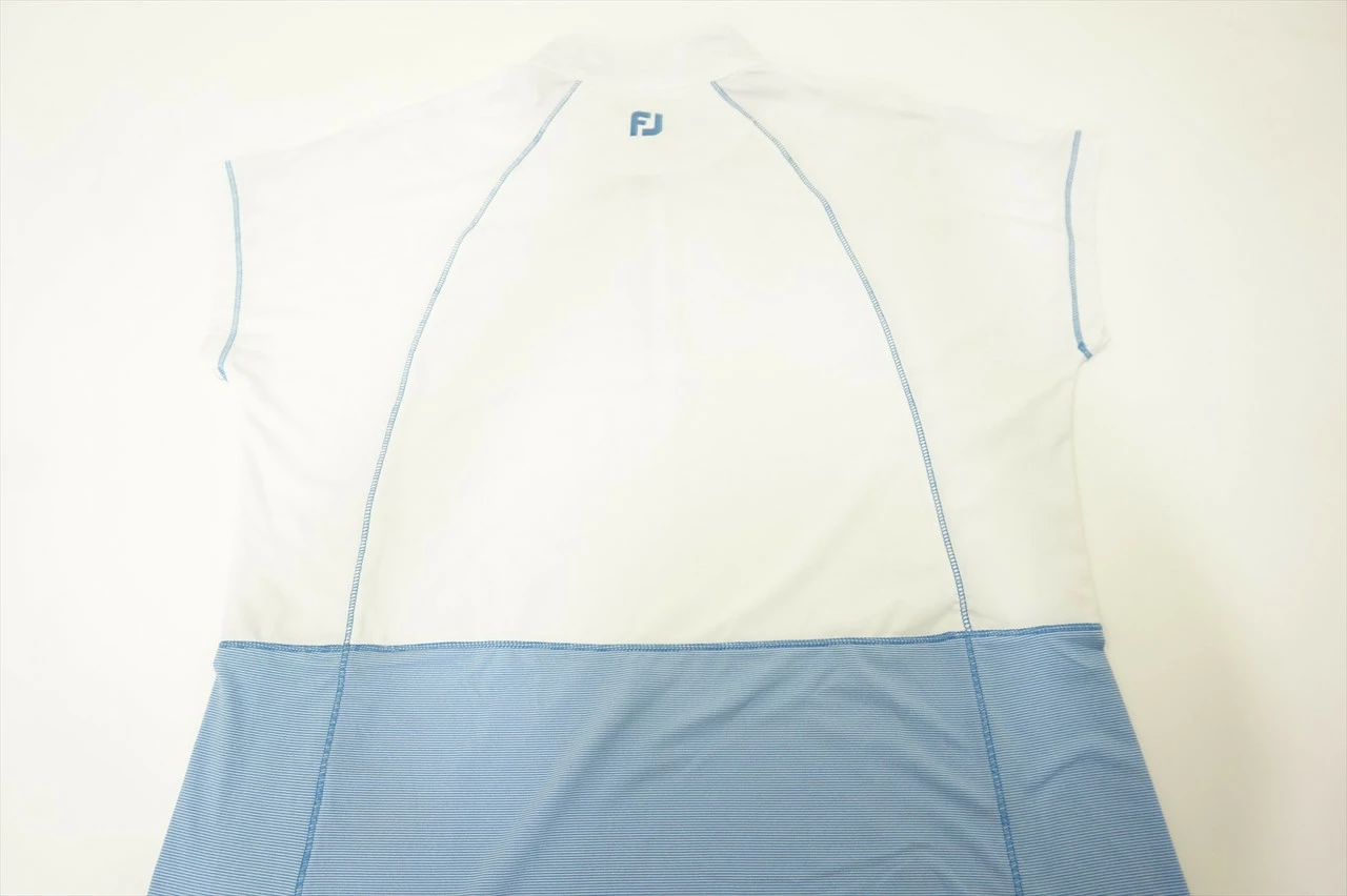 FootJoy Peach Jersey SS Ministripe Zip Polo Womens Medium White/Bluejay 557A 5 FootJoy Peach Jersey SS Ministripe Zip Polo Womens Medium White/Bluejay 557A - Image 3