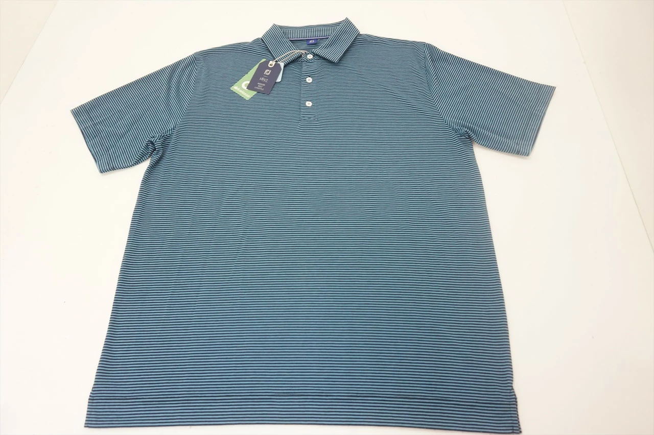 NEW FootJoy 1857 Drirelease Pinstripe Jersey Polo Mens Large Navy/Azure 566B 3 NEW FootJoy 1857 Drirelease Pinstripe Jersey Polo Mens Large Navy/Azure 566B
