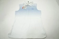 NEW Puma Golf Road Map Sleeveless Polo Womens Size Small Bright White/Blue 619A