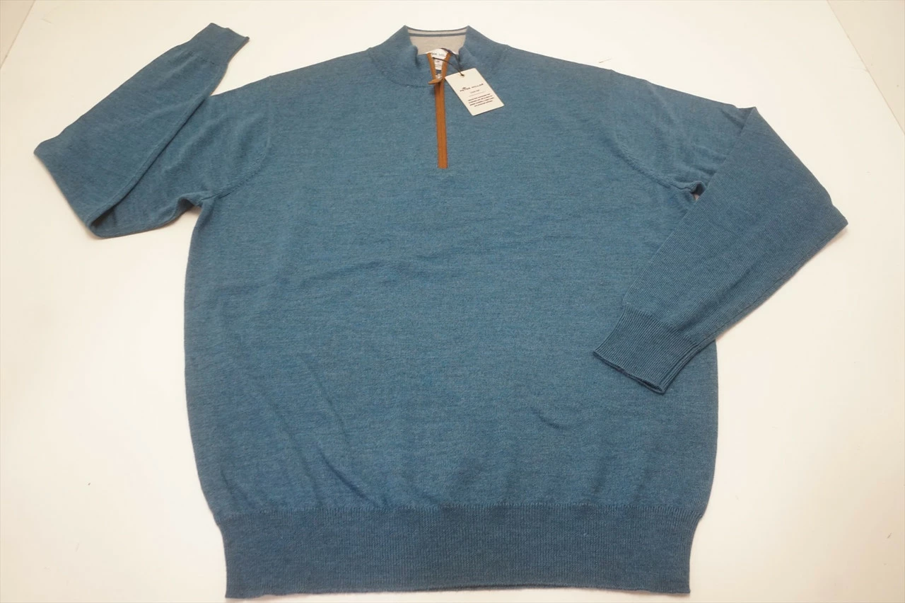 Peter Millar Crown Soft Suede Trim Sweater Medium Tropic Storm 1/4 Zip 630A 3 Peter Millar Crown Soft Suede Trim Sweater Medium Tropic Storm 1/4 Zip 630A