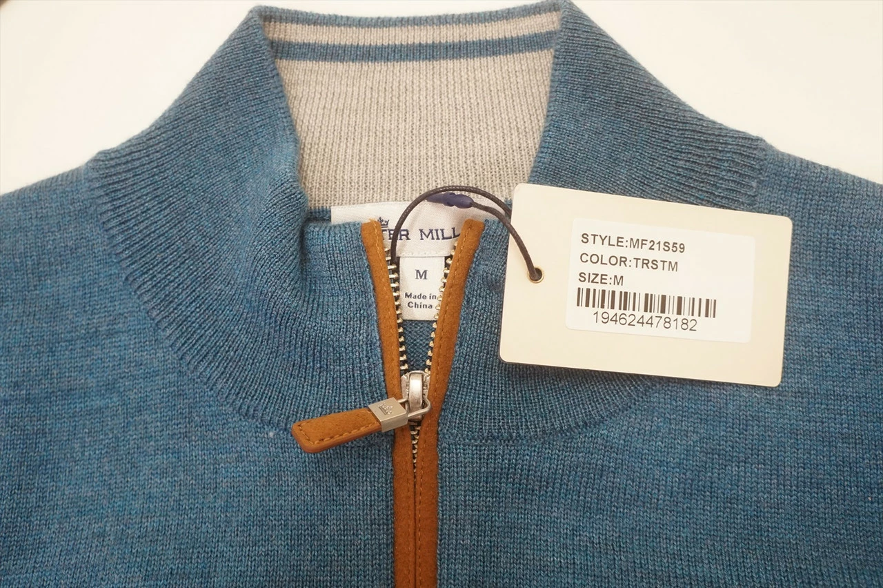 Peter Millar Crown Soft Suede Trim Sweater Medium Tropic Storm 1/4 Zip 630A 4 Peter Millar Crown Soft Suede Trim Sweater Medium Tropic Storm 1/4 Zip 630A - Image 2