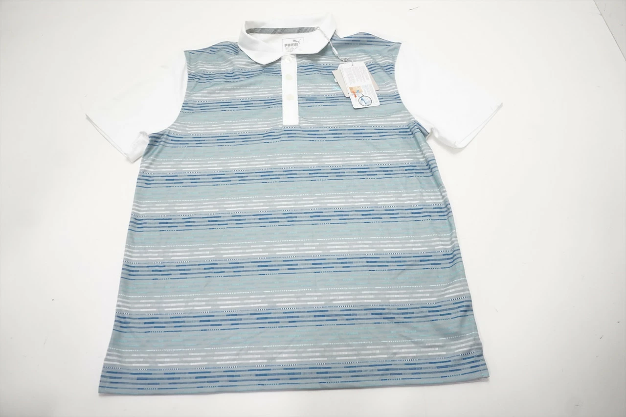 NEW Puma Golf Road Map Jr Polo Boys Medium Bright White/Bluefish 632B 3 NEW Puma Golf Road Map Jr Polo Boys Medium Bright White/Bluefish 632B