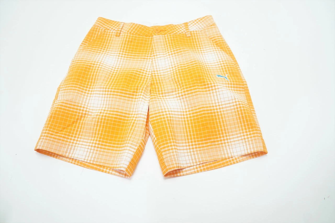 Puma Golf Ombre Plaid Bermuda Juniors Shorts Boys Size Large White/Orange 635B 3 Puma Golf Ombre Plaid Bermuda Juniors Shorts Boys Size Large White/Orange 635B