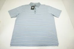 NEW FootJoy Accented Stripe Lisle Polo Mens Large Dove Grey/White/Roval 663B