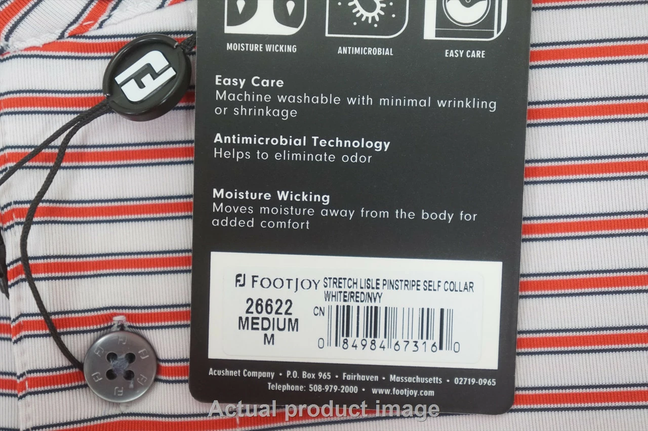 New FootJoy Golf Lisle Pinstripe Polo Mens Size Medium White/Red Regular 780A 4 New FootJoy Golf Lisle Pinstripe Polo Mens Size Medium White/Red Regular 780A - Image 2