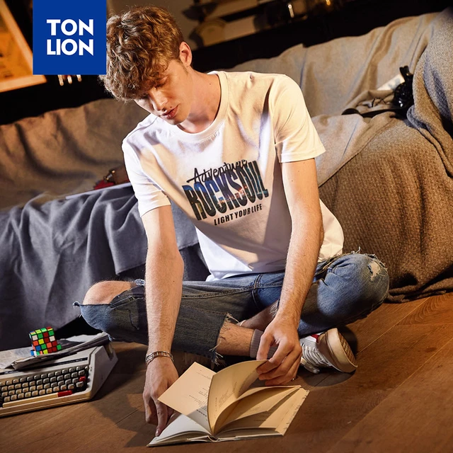 Clothing Tops Sales Store -Clothing Tops Sales Store TONLION Basic Tshirts Men Students Simple New Tshirt Men Summer Print Cotton Tops Tees O